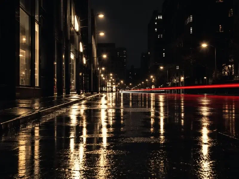 夜色雨街与路灯的榜单氛围图
